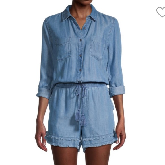 PURE NAVY Button-Front Denim Romper Size S - Picture 1 of 10